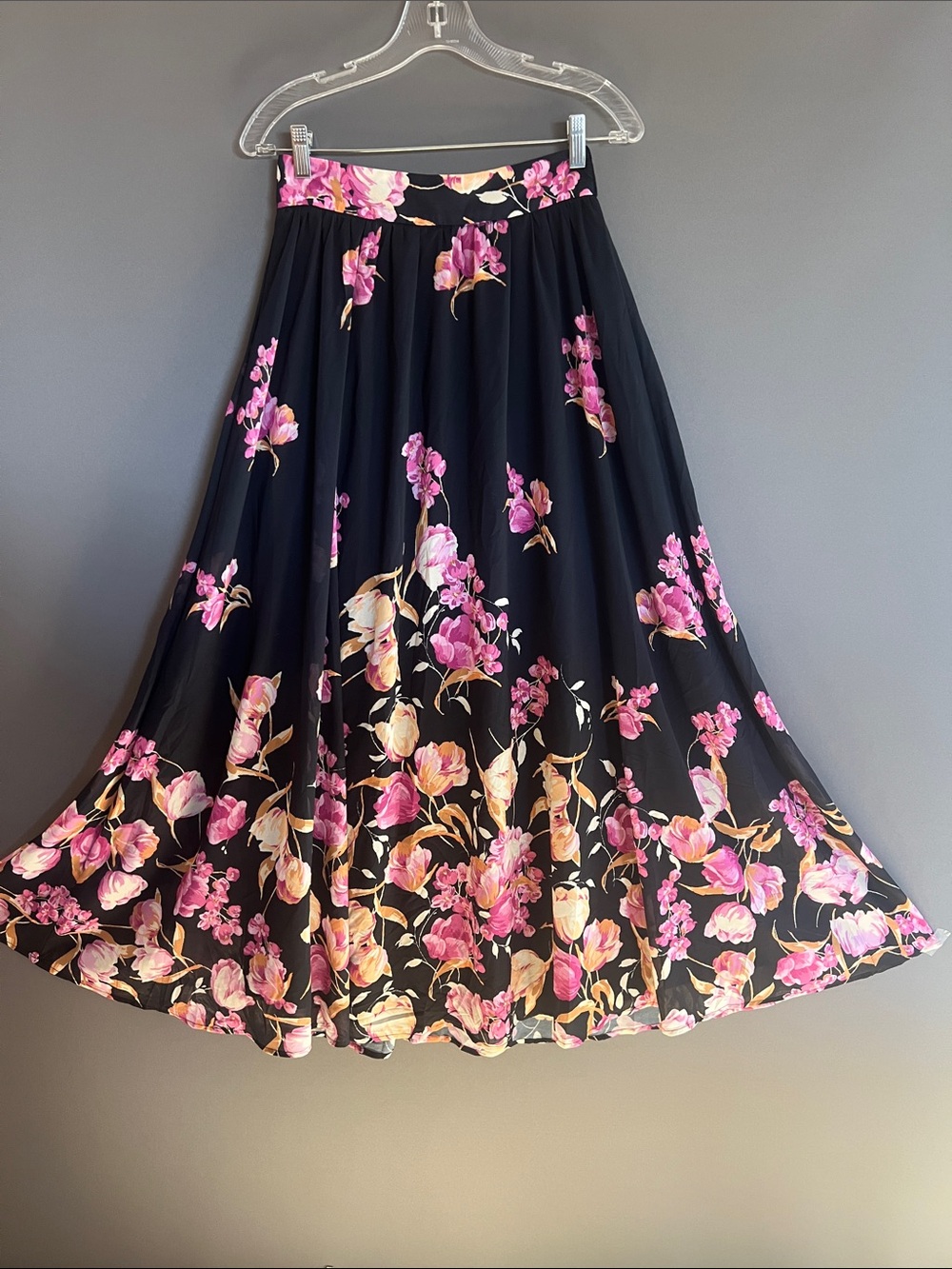 Vici Black Maxi Skirt with Pink & Cream Floral Print